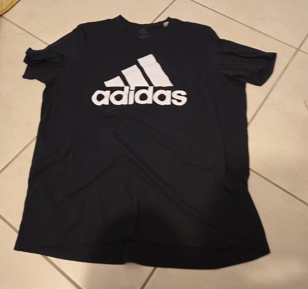 adidas Black Short Sleeve Tee with White Trefoil Wordmark